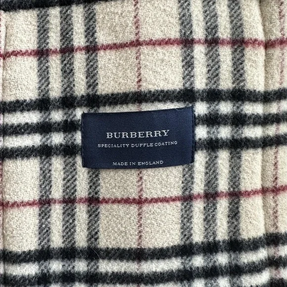 Vintage Burberry London Duffle Coat UK 10 Black Wool Hooded Toggle Nova Check 99 - Picture 9 of 16